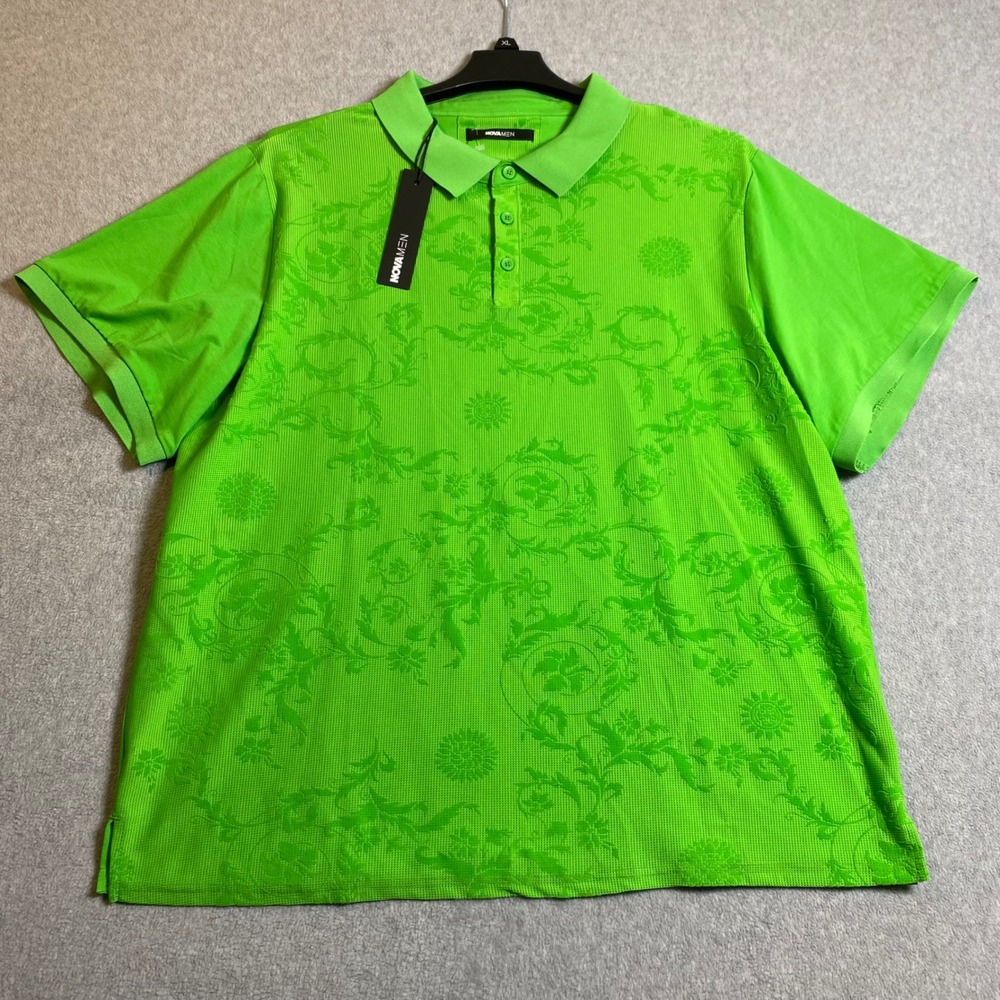 NovaMen Breezy Baroque Polo Mens XXL Green Flocked Print NWT Streetwear Summer